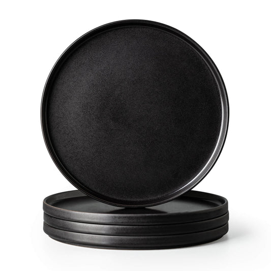 GBHOME Stoneware Dinner Plates Set of 4-Reactive Glaze Matte Black